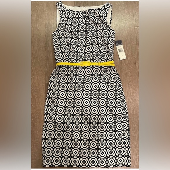 Vintage Chaps White black Patterned-Sheath-Dress with pockets 6 - Picture 6 of 7